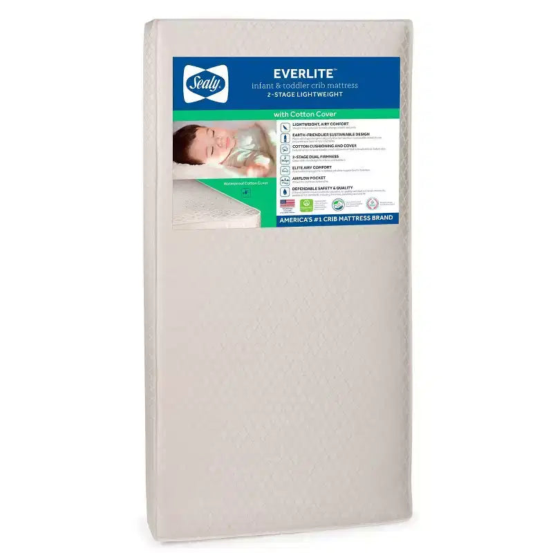 Sealy Everlite Airy Polyfiber 2-Stage Crib and Toddler Mattress: Firm Hybrid Mattress Waterproof Cover Hypoallergenic