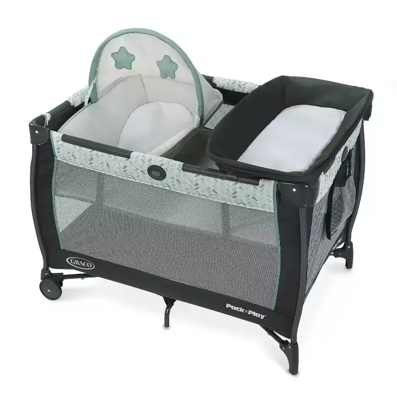 Graco Pack 'n Play Care Suite Playard - Birch: Deluxe Portable Infant Bed with Folding Bassinet Changing Table Locking Wheels