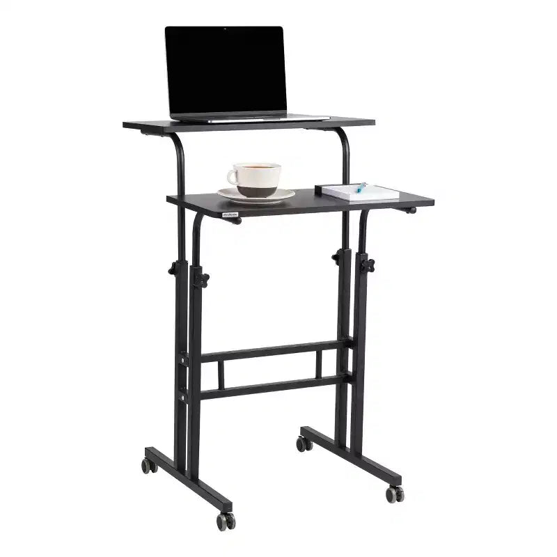 Mind Reader Adjustable Rolling Standing or Sitting Portable Desk Black