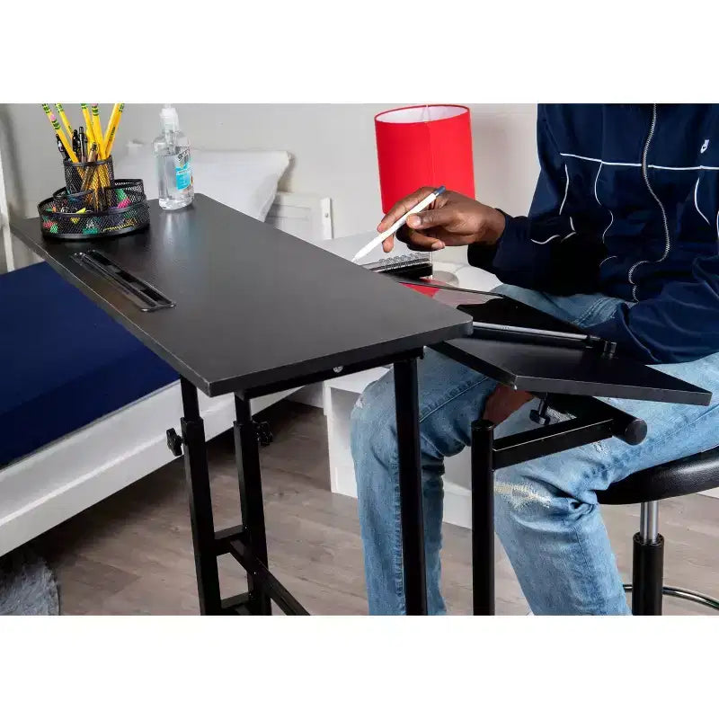 Bureau portable réglable avec roulettes pour travailler assis ou debout (noir)