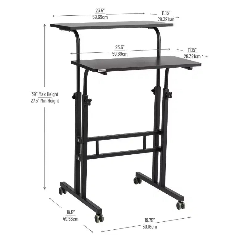 Bureau portable réglable avec roulettes pour travailler assis ou debout (noir)