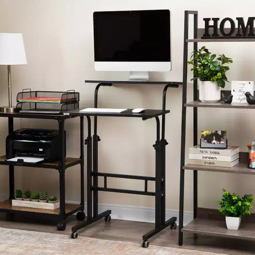 Bureau portable réglable avec roulettes pour travailler assis ou debout (noir)