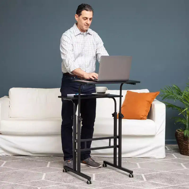 Bureau portable réglable avec roulettes pour travailler assis ou debout (noir)