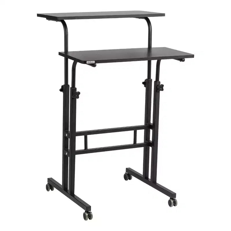 Bureau portable réglable avec roulettes pour travailler assis ou debout (noir)
