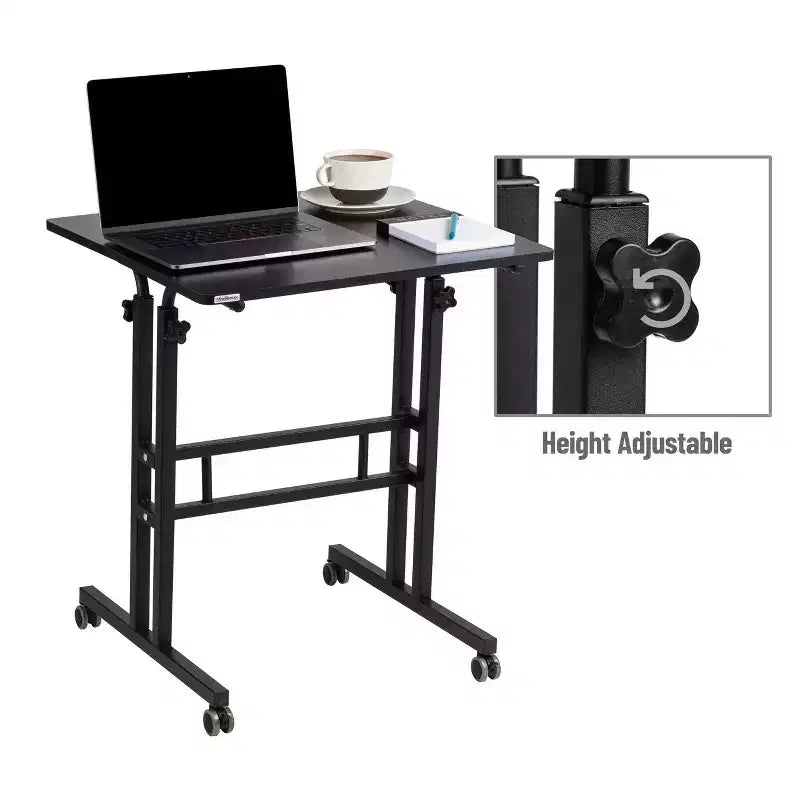 Bureau portable réglable avec roulettes pour travailler assis ou debout (noir)