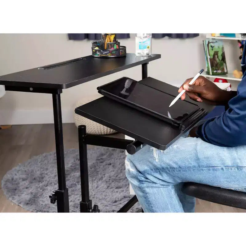 Bureau portable réglable avec roulettes pour travailler assis ou debout (noir)