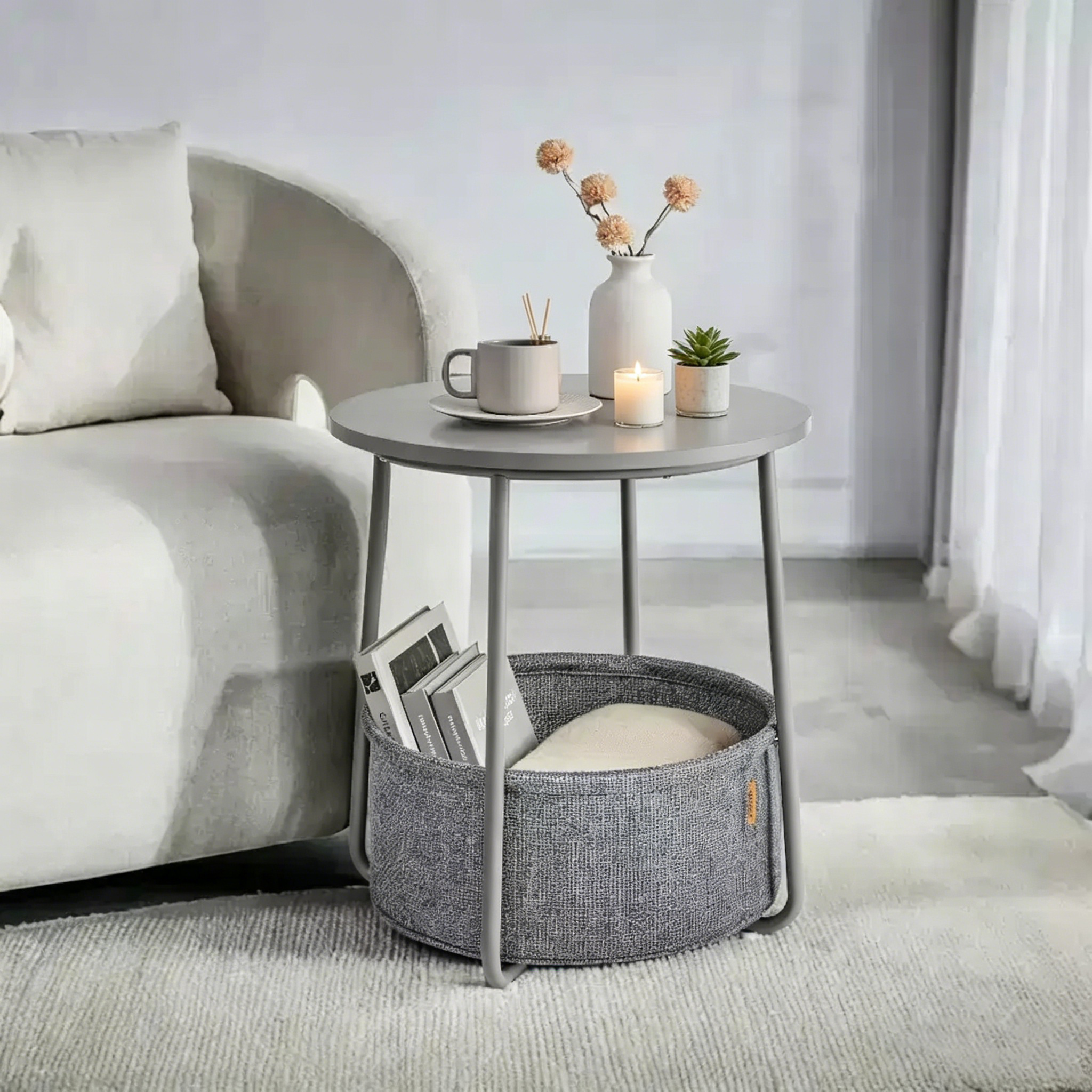 Table d'appoint ronde avec rangement