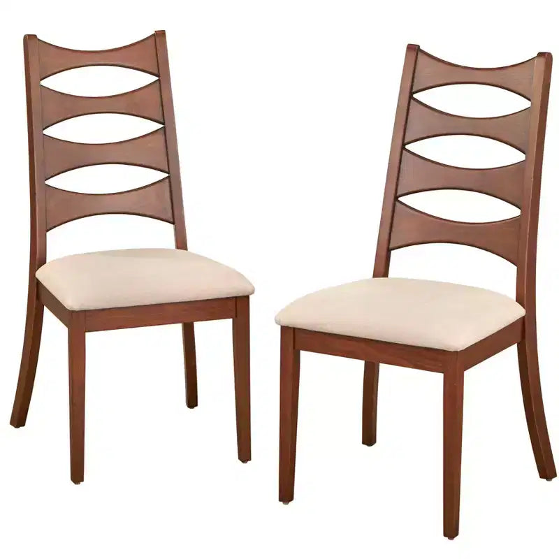Lifestorey Set of 2 Lydon Modern Cutout Back Dining Chair Walnut/Light Gray: Mid-Century Modern Rubberwood Frame Linen Upholstery