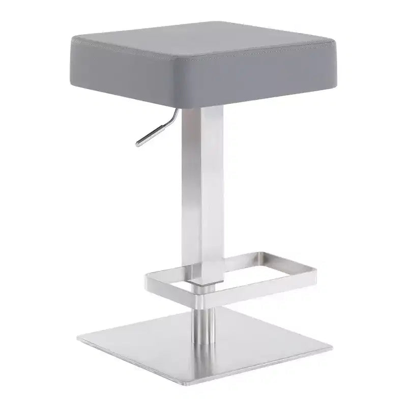 Kaylee Adjustable Faux Leather Metal Swivel Barstool: Brushed Stainless Steel Footrest - Armen Living