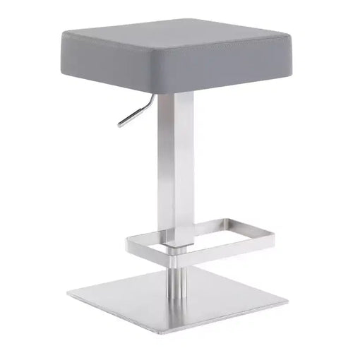 Kaylee Adjustable Faux Leather Metal Swivel Barstool: Brushed Stainless Steel Footrest - Armen Living