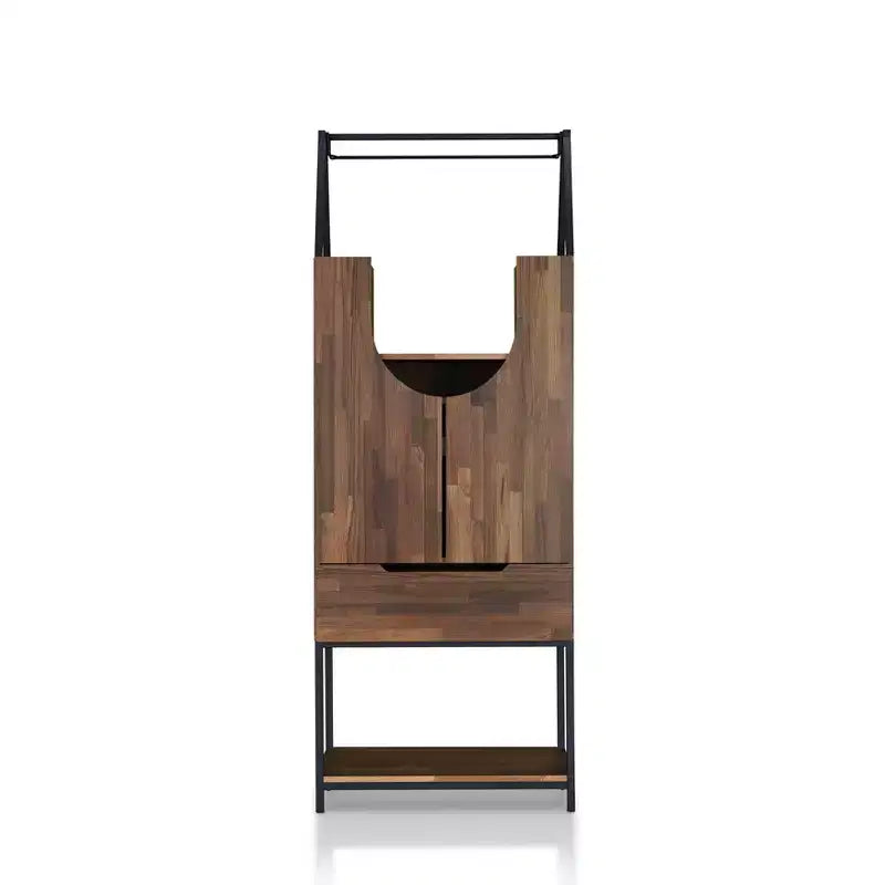 24/7 Shop At Home Meluse Multi Storage Wine Cabinet Light Hickory: Elegant Dining Hutch Bar & Winery Storage