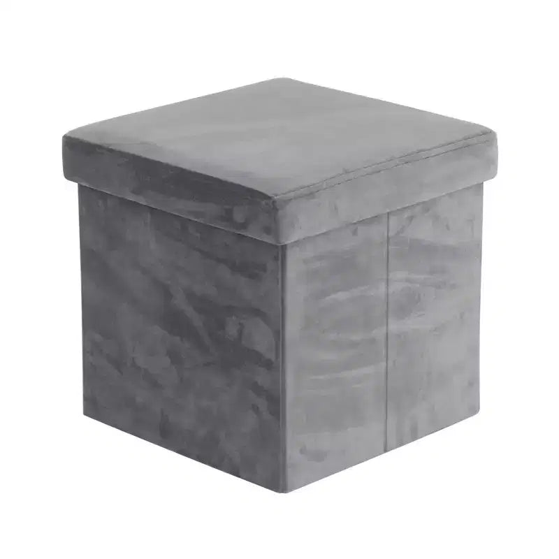 Olivia & May Modern Fabric Storage Stool Gray: Velvet Upholstered Metal Frame Lift-Top Design No Assembly Required