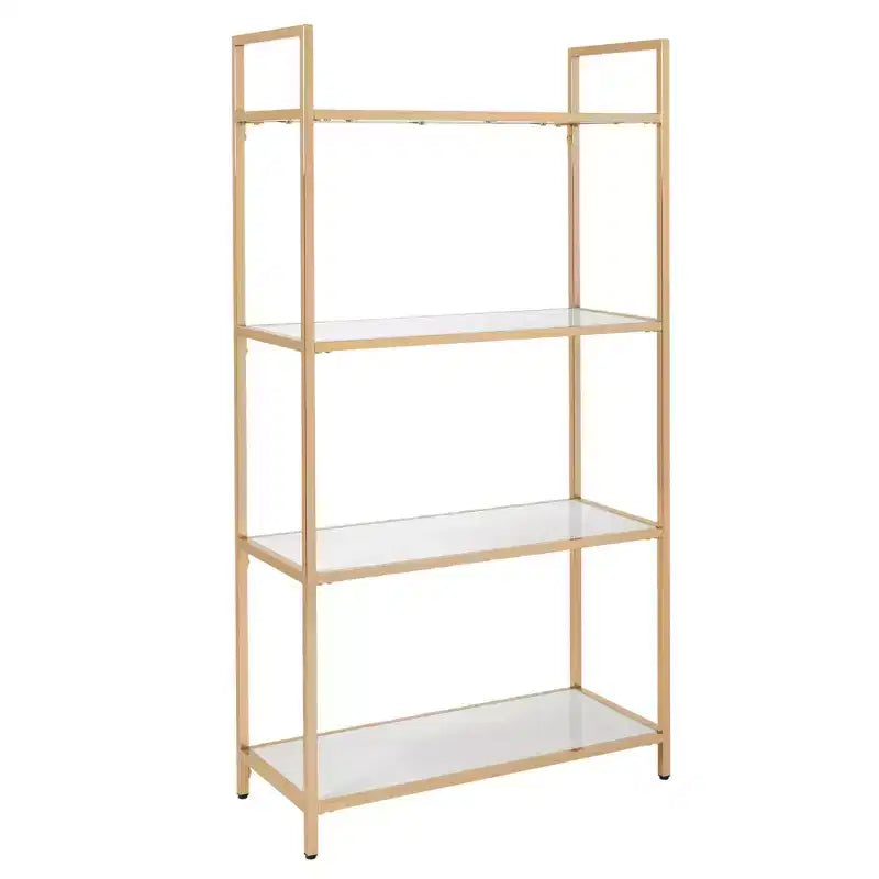 OSP Home Furnishings 60" Alios Bookshelf White/Gold: Chic 4-Shelf Metal Frame Laminate Surface Modern Office Furniture