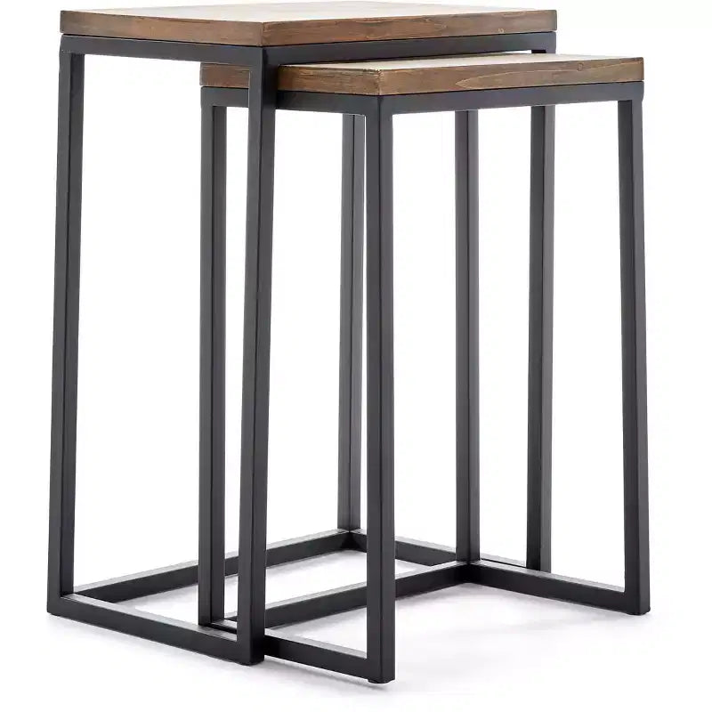 Parker Nesting Table Set Brown - ClickDecor: Sturdy Metal Frame Rustic Wood Top No Assembly Required