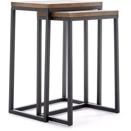Parker Nesting Table Set Brown - ClickDecor: Sturdy Metal Frame Rustic Wood Top No Assembly Required