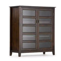 40" Portland Medium Storage Cabinet Mahogany Brown - WyndenHall: Tempered Glass Doors Pine Frame 4 Adjustable Shelves