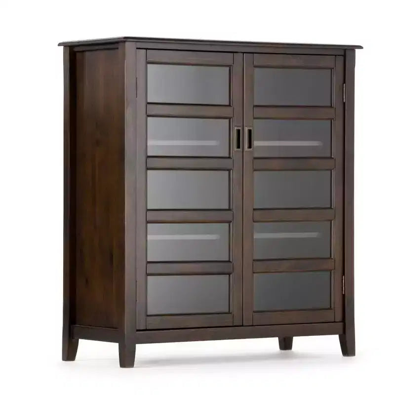 40" Portland Medium Storage Cabinet Mahogany Brown - WyndenHall: Tempered Glass Doors Pine Frame 4 Adjustable Shelves