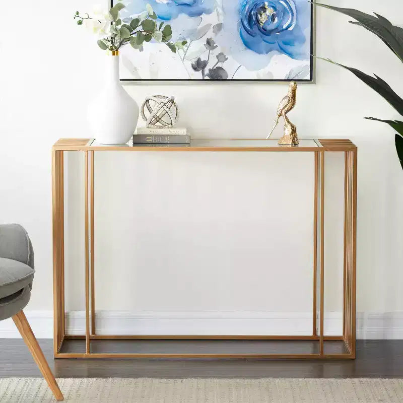 Console en miroir doré et métal de style moderne