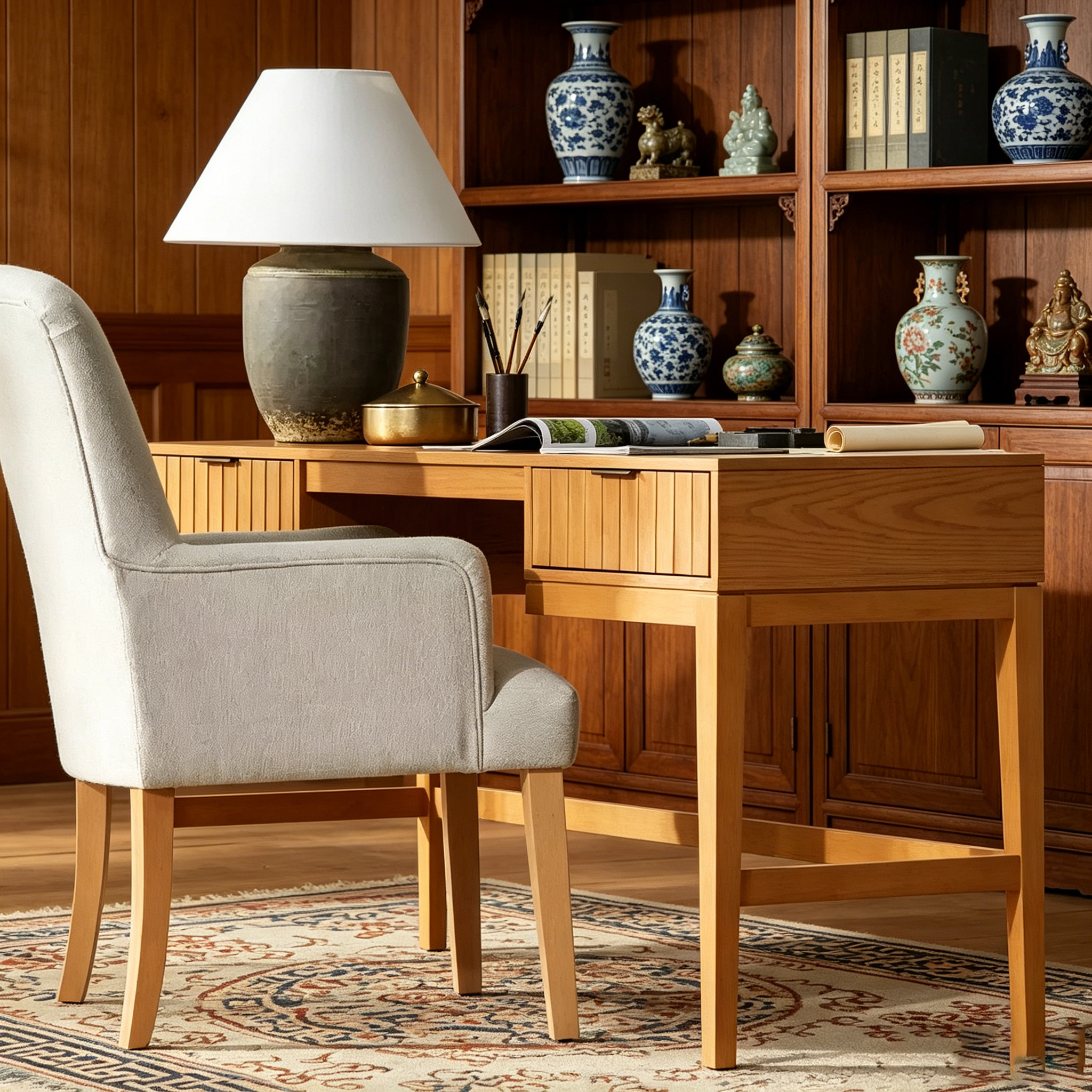 Bureau en bois en éventail