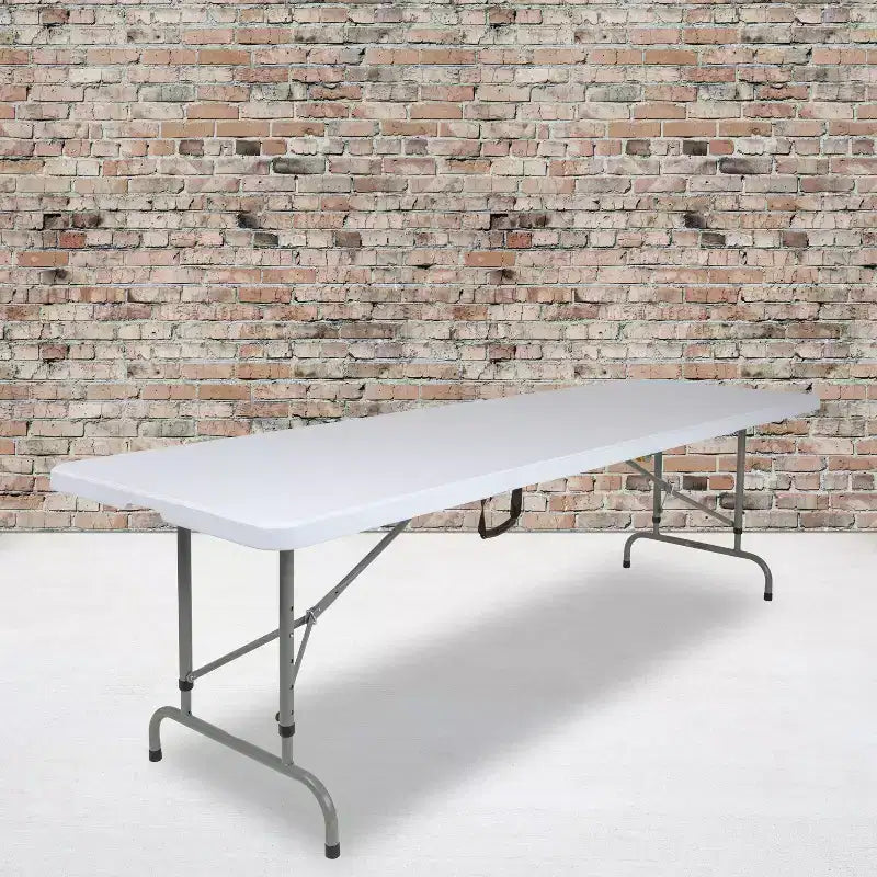 Table pliante en plastique blanc, à double pliage, imitation granit