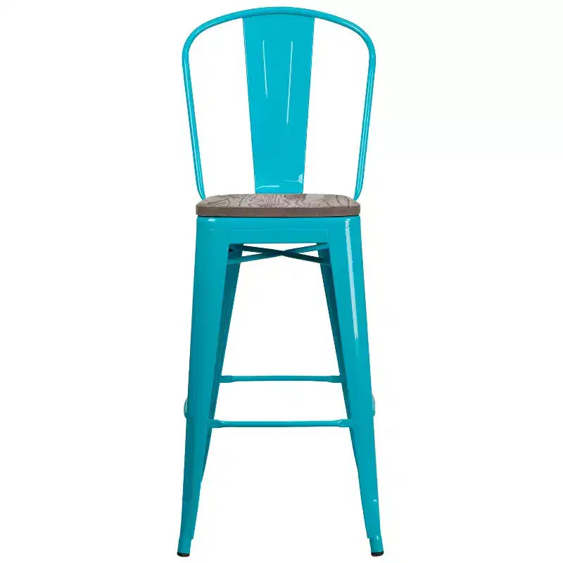 Tabourets de bar en métal avec dossier et assise en bois