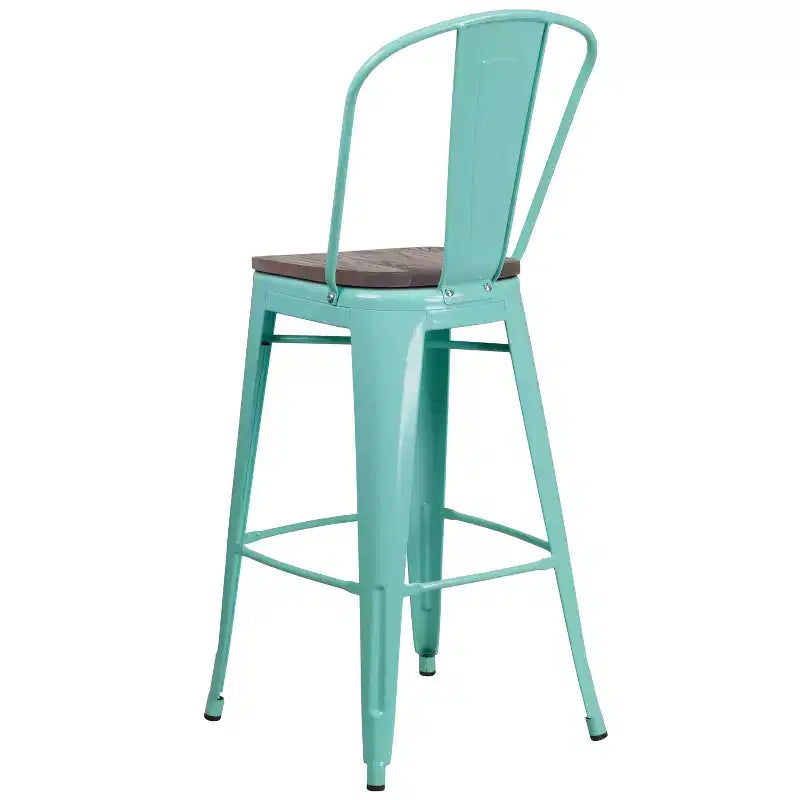 Tabourets de bar en métal avec dossier et assise en bois