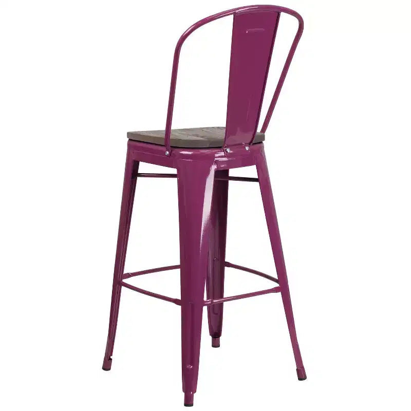 Tabourets de bar en métal avec dossier et assise en bois