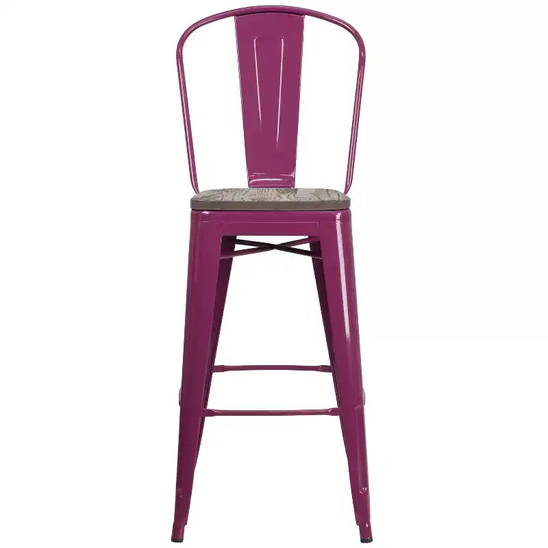 Tabourets de bar en métal avec dossier et assise en bois