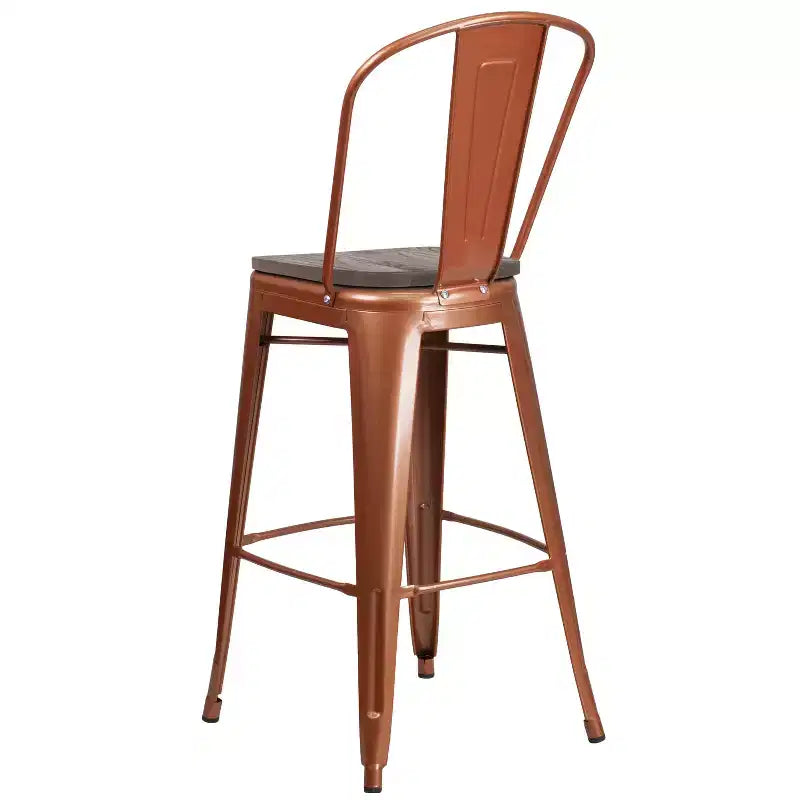 Tabourets de bar en métal avec dossier et assise en bois