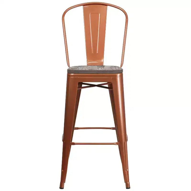 Tabourets de bar en métal avec dossier et assise en bois