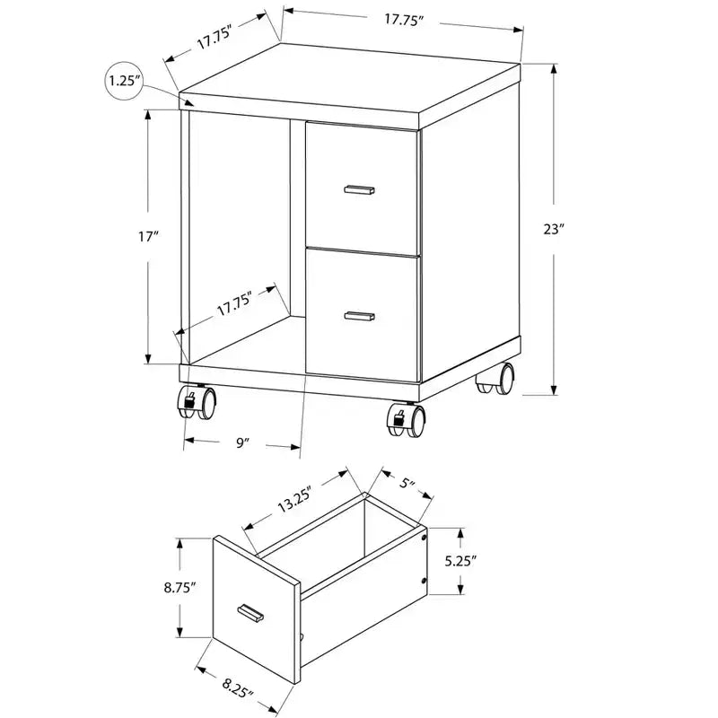 Meuble informatique/roulettes à deux tiroirs de style rétro