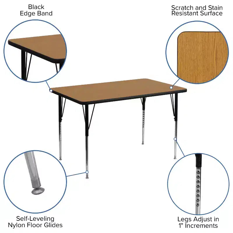 Table d'activités réglable à plateau rectangulaire en stratifié
