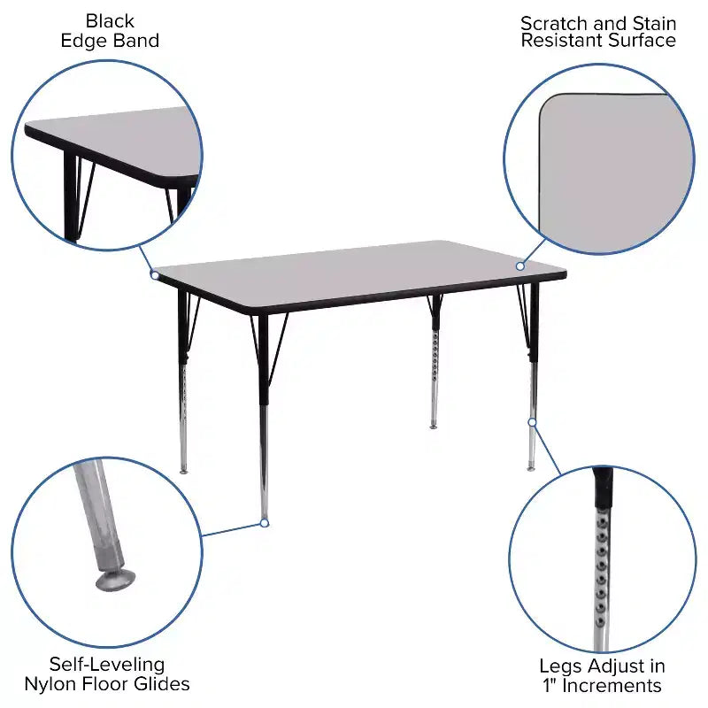 Table d'activités réglable à plateau rectangulaire en stratifié