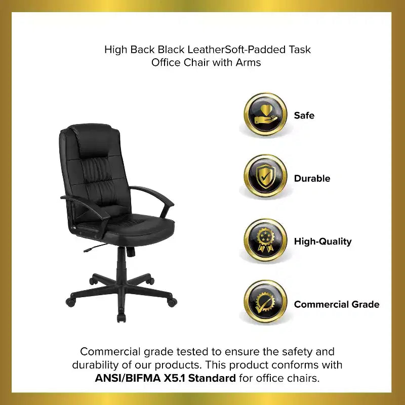 Fauteuil de bureau rembourré en cuir noir