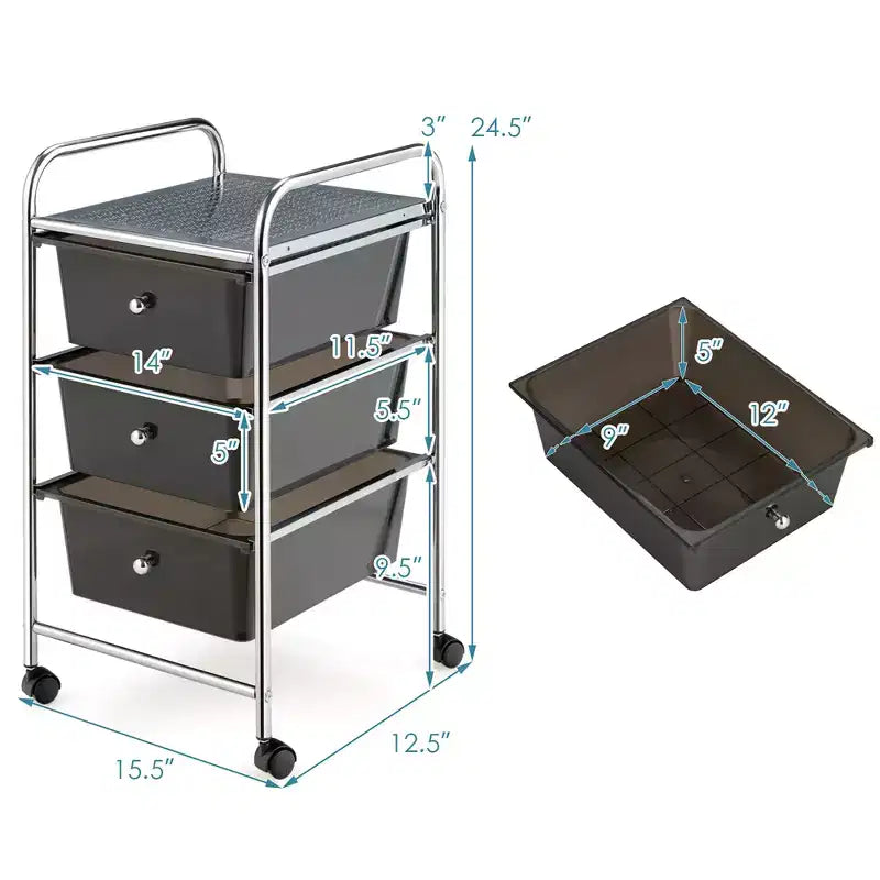 Meuble de rangement à roulettes à trois tiroirs
