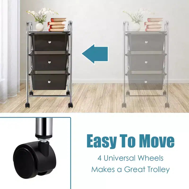 Meuble de rangement à roulettes à trois tiroirs