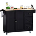HOMCOM Mobile Kitchen Island Storage Trolley Cart on Wheels with Dropleaf Top Towel/Spice Rack 3 Drawers 2-Door Cabinet