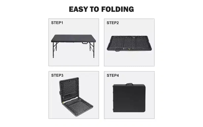 Folding Table Portable Plastic Table Adjustable Height Carrying Handle for Dining Picnic Party Camping