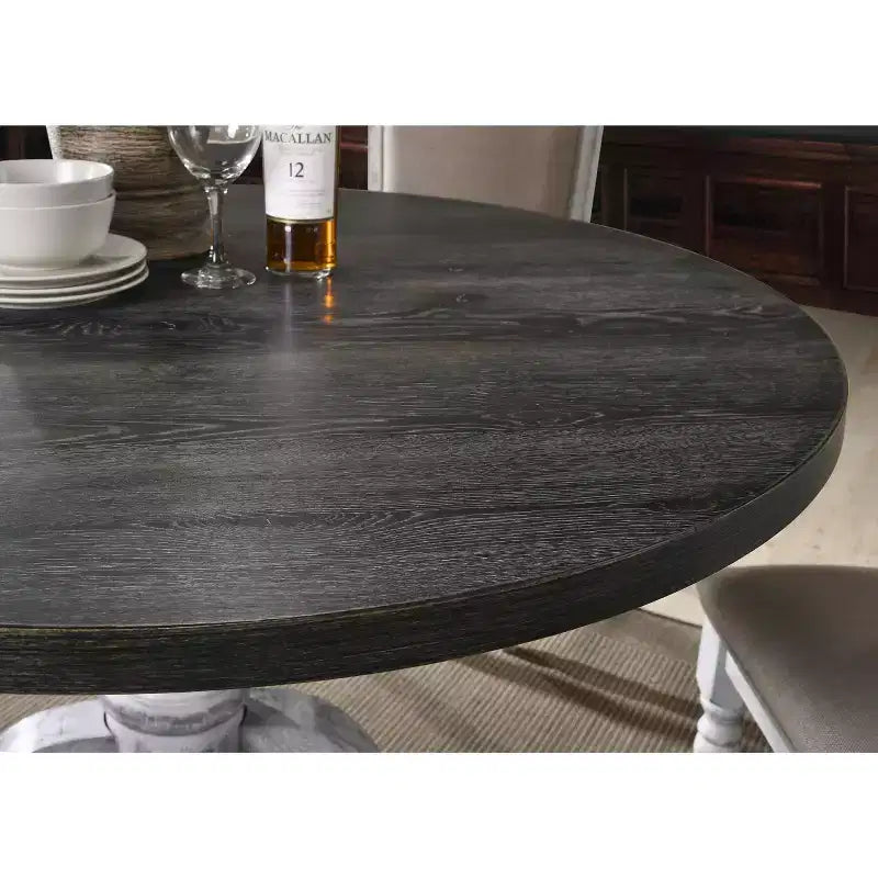 Table de salle à manger ronde en bois sur pied central