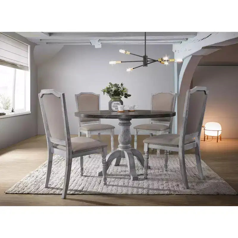 Table de salle à manger ronde en bois sur pied central