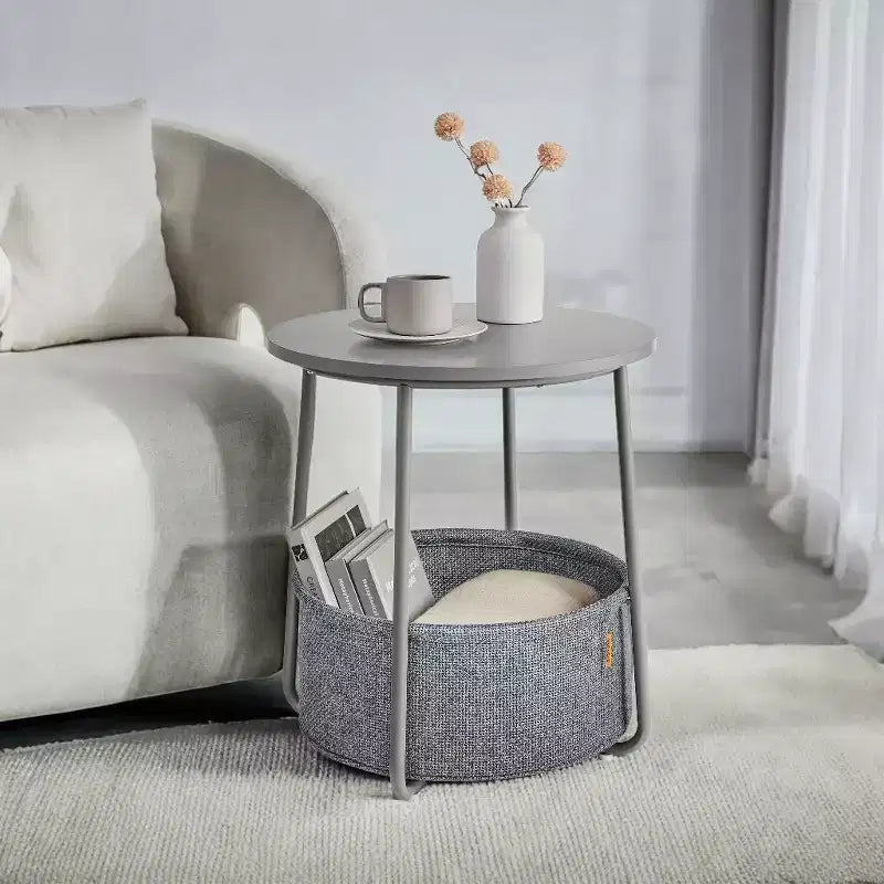 Small Side Table with Storage Round End Tables Living Room Side Tables for Small Spaces Bedroom Dove Gray and Slate Gray