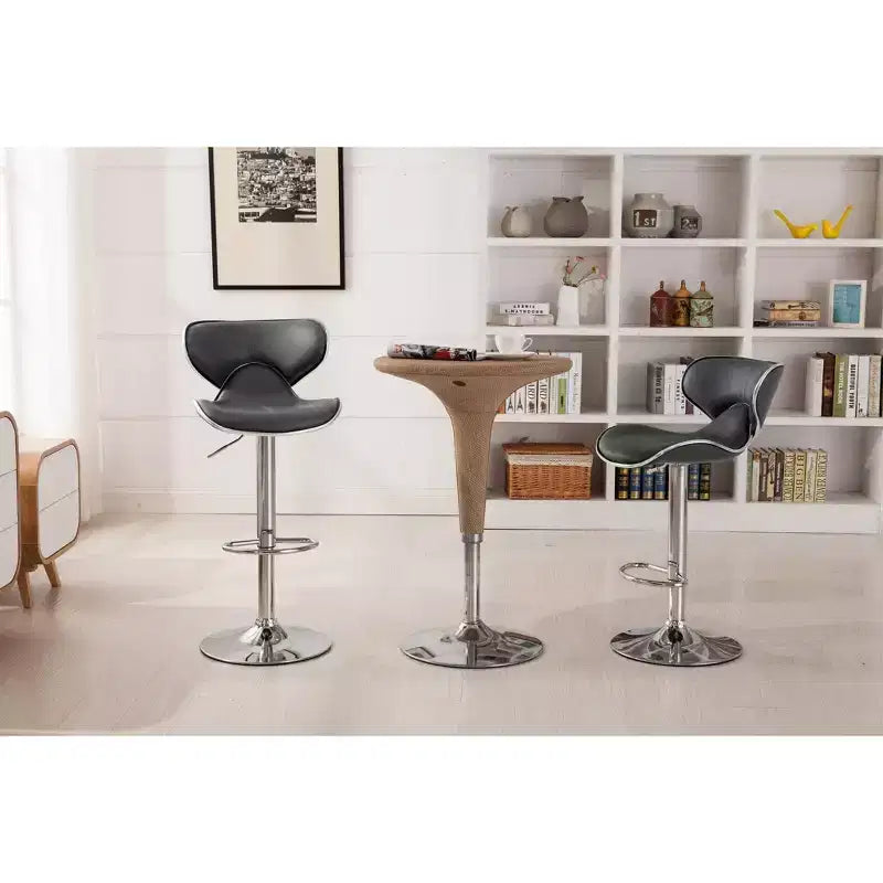 Roundhill Furniture Masaccio Cushioned Leatherette Upholstery Airlift Adjustable Swivel Barstool with Chrome Base Grey Set of 2