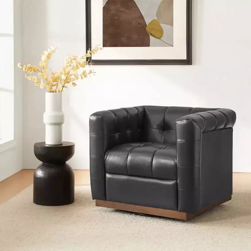 Fauteuil club pivotant en cuir véritable moderne