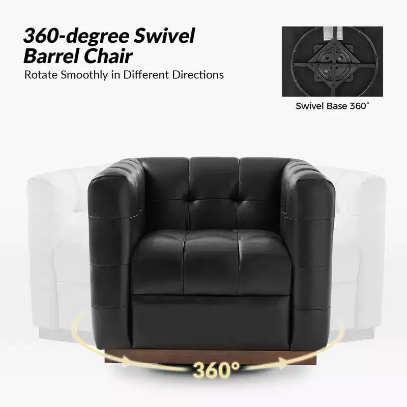 Fauteuil club pivotant en cuir véritable moderne