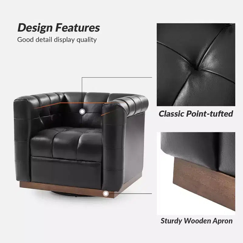 Fauteuil club pivotant en cuir véritable moderne