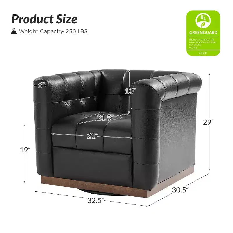 Fauteuil club pivotant en cuir véritable moderne