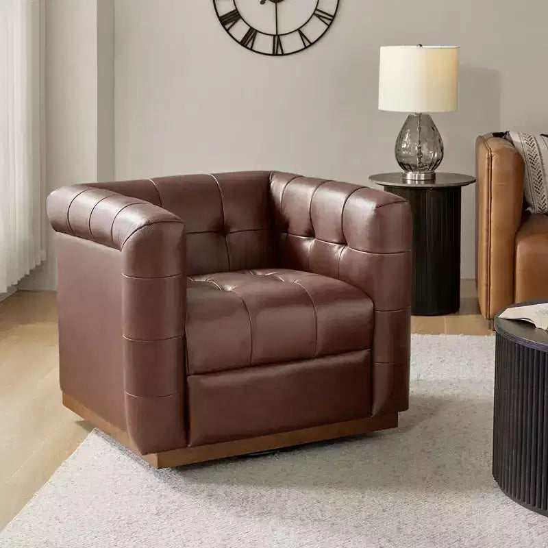 Fauteuil club pivotant en cuir véritable moderne