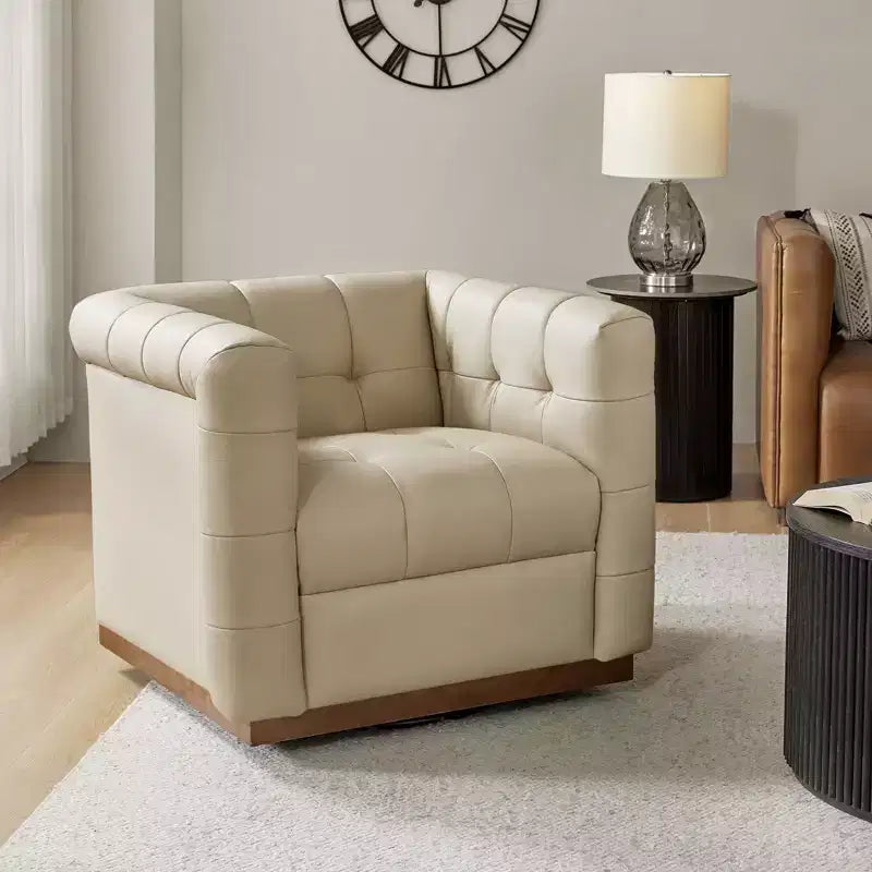 Fauteuil club pivotant en cuir véritable moderne