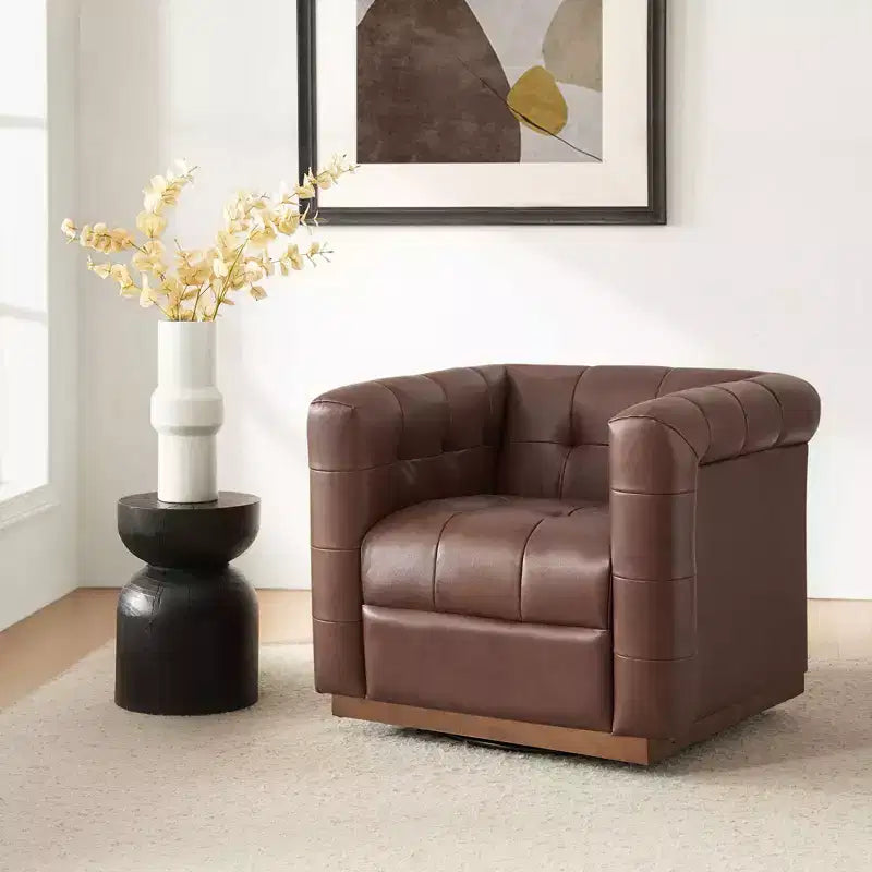 Fauteuil club pivotant en cuir véritable moderne