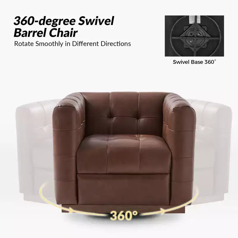 Fauteuil club pivotant en cuir véritable moderne